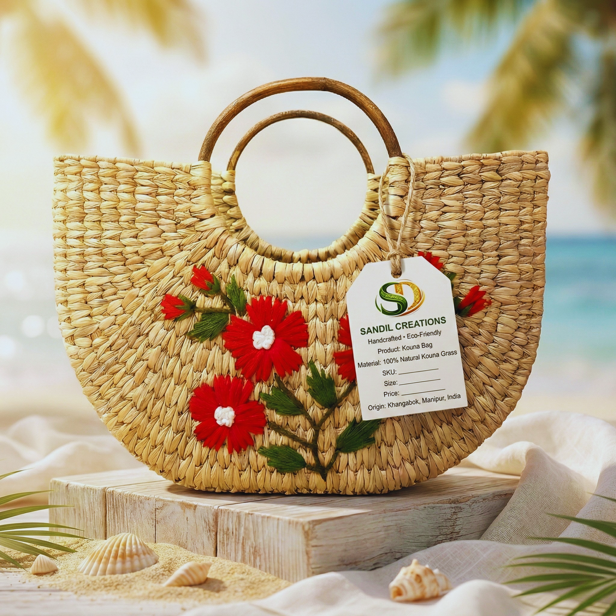 Sandil’s Kouna U Shape Bag Floral Hand Embroidery.