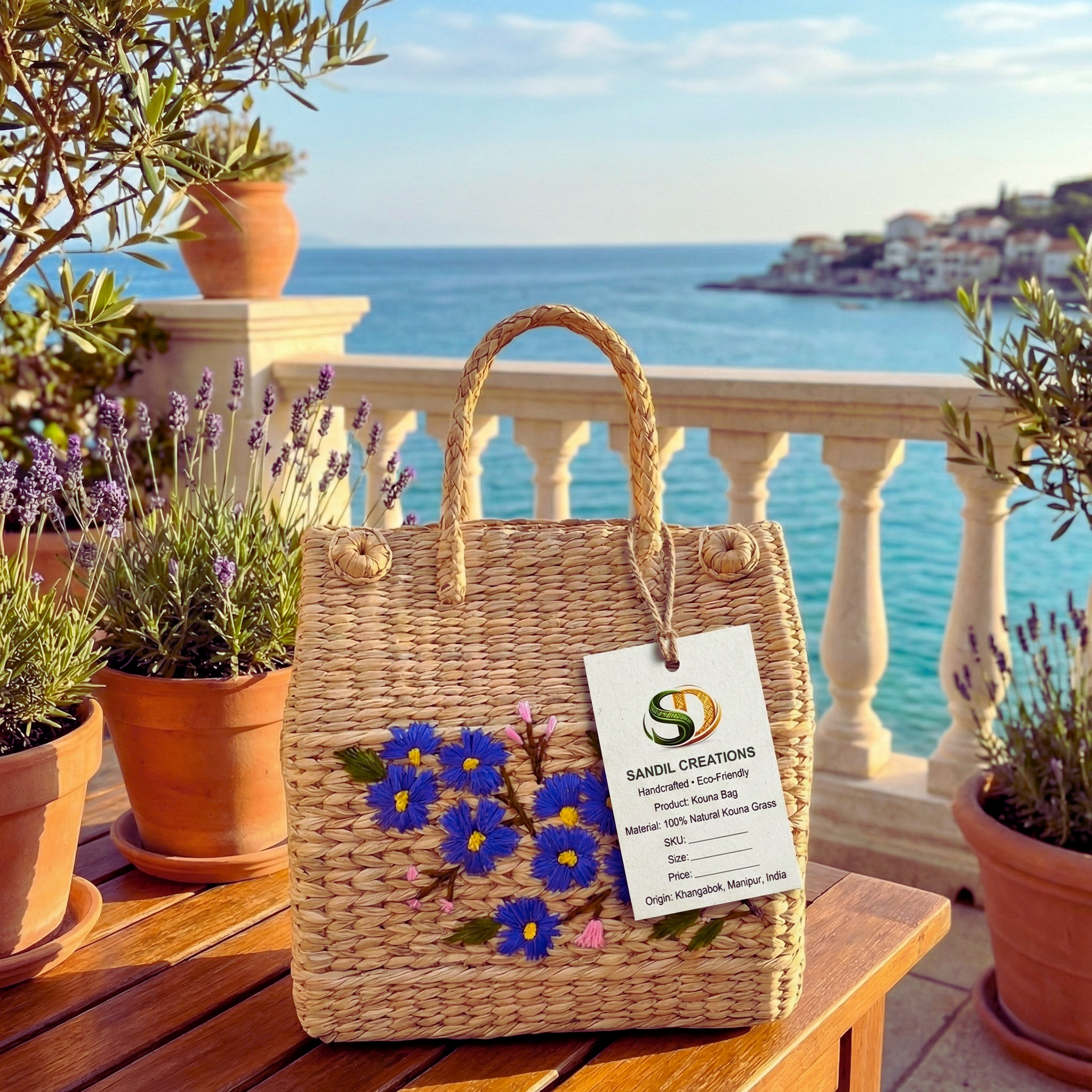 Sandil’s Kouna Picnic Bag Floral Hand Embroidery.