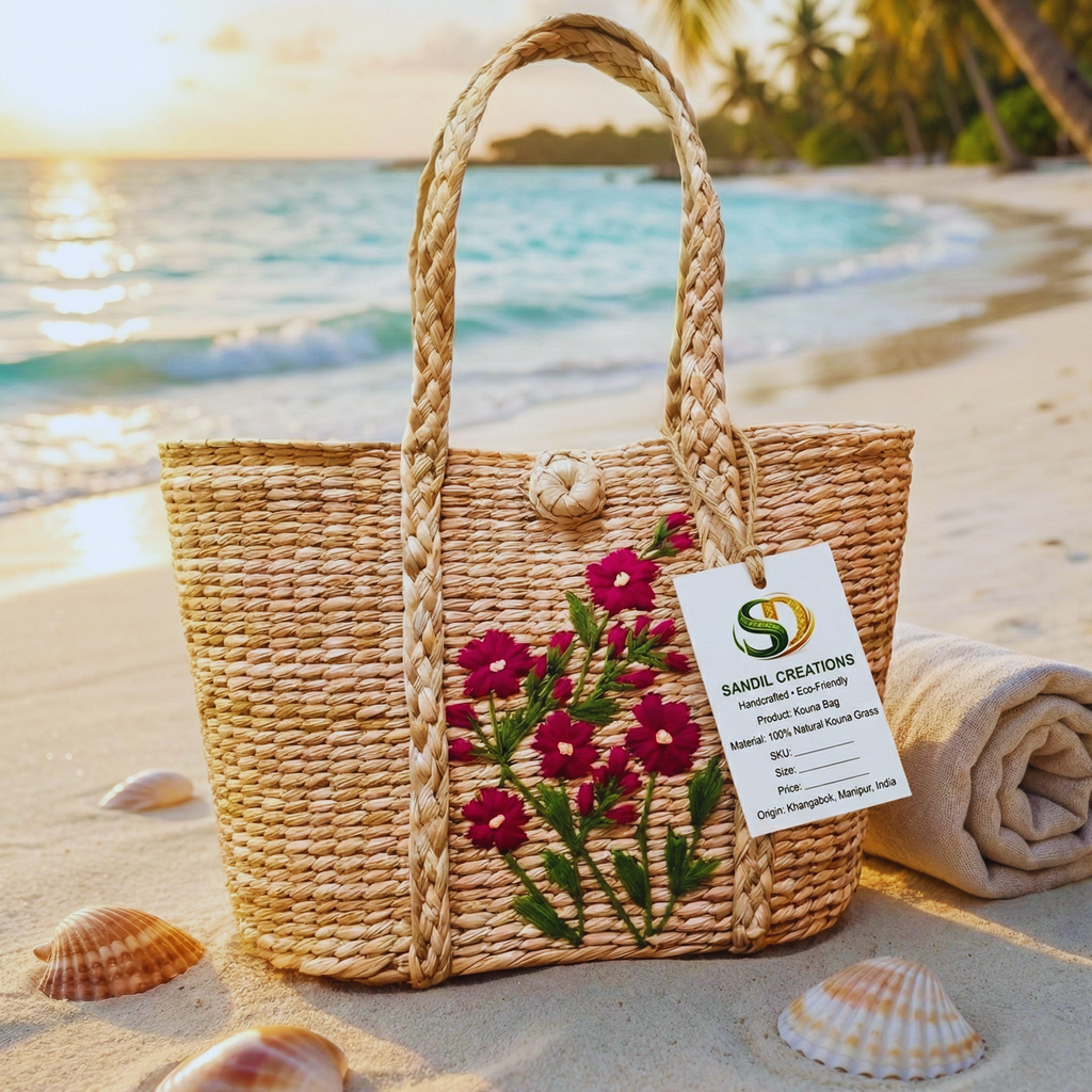 Sandil’s Kouna Oval Tote Bag Hand Embroidery.