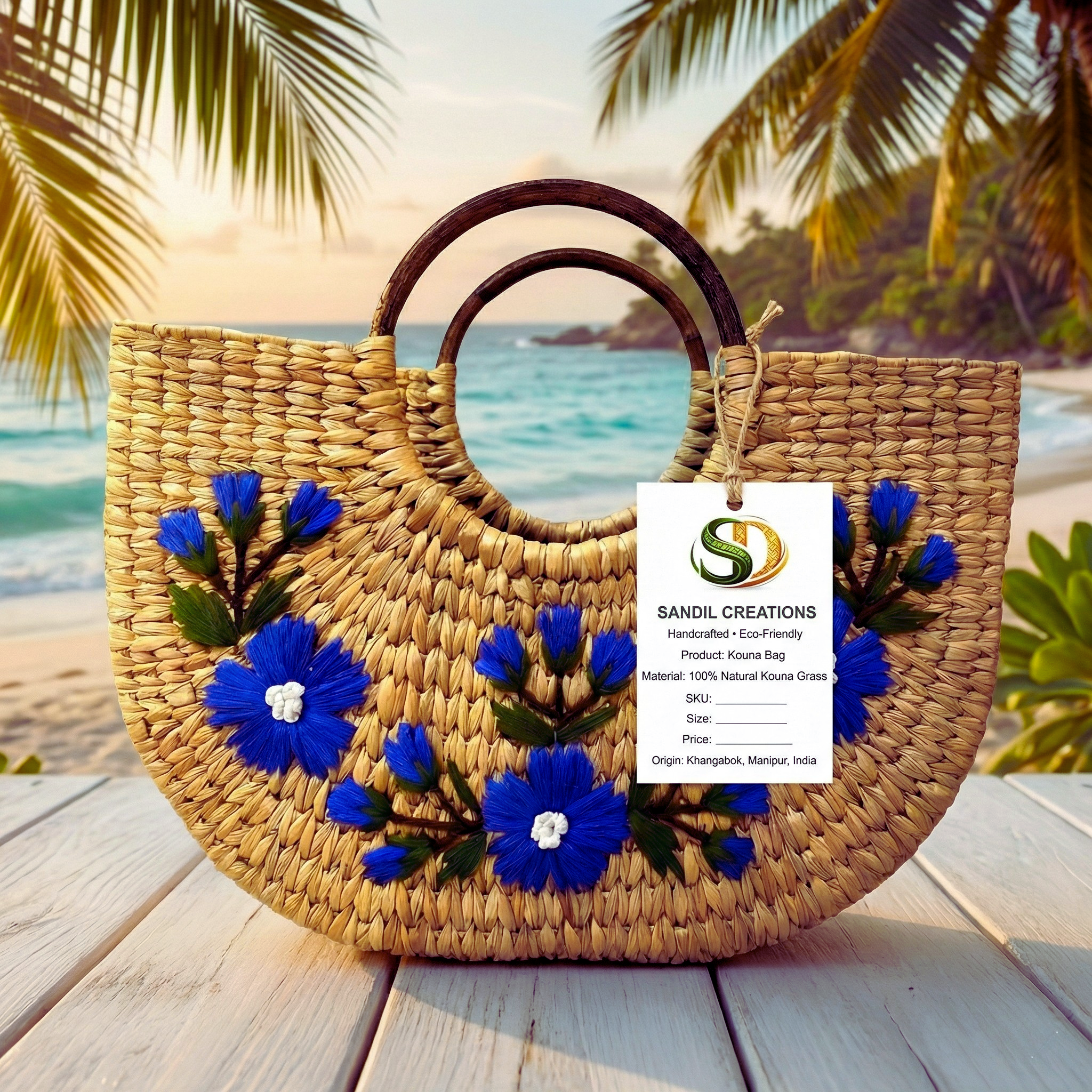 Sandil’s Kouna U Shape Bag Floral Hand Embroidery.